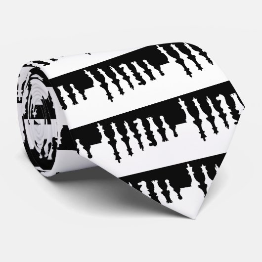 Cravate Pièces d'échecs noires et blanches (Roulé)