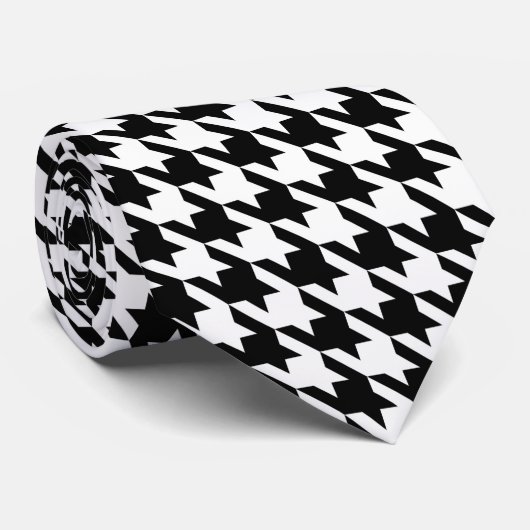 Cravate Pied de Poule blanc noir Grand Houndstooth (Roulé)