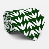 Cravate Pieds d'oiseau Motif - Blanc sur Vert foncé (Roulé)