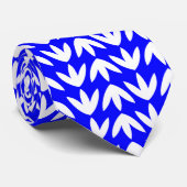 Cravate Pieds d'oiseaux Motif - Blanc sur Bleu (Roulé)