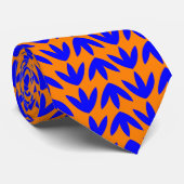 Cravate Pieds d'oiseaux Motif - Bleu sur orange (Roulé)