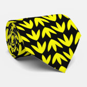 Cravate Pieds d'oiseaux Motif - Jaune sur Noir (Roulé)
