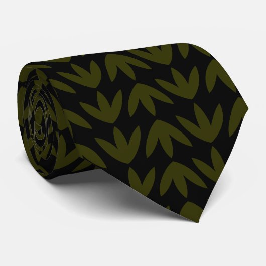 Cravate Pieds d'oiseaux Motif - Olive foncé et noir (Roulé)