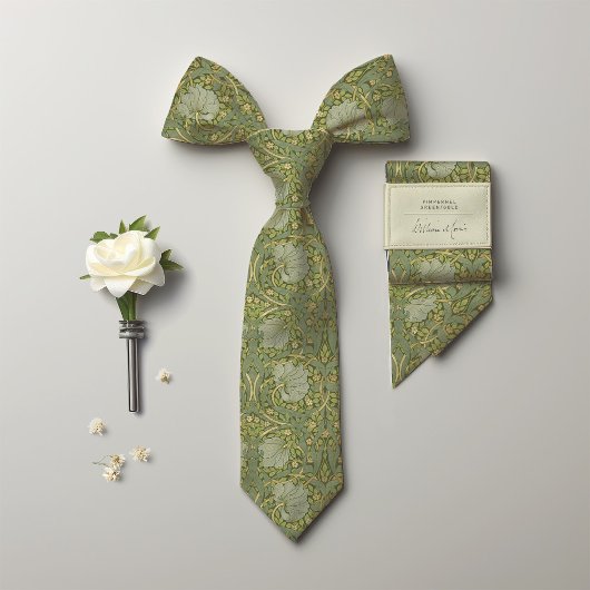 Cravate Pimpernel William Morris Motif d'or vert
