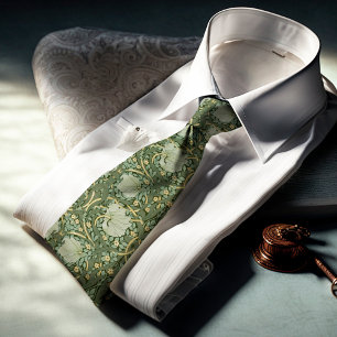Cravate Pimpernel William Morris Vert foncé motif doré