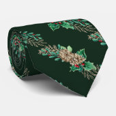 Cravate Pin de Noël cônes Holly Foliage rayé vert (Roulé)