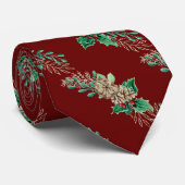 Cravate Pin de Noël rouge cônes Holly Foliage rayé (Roulé)