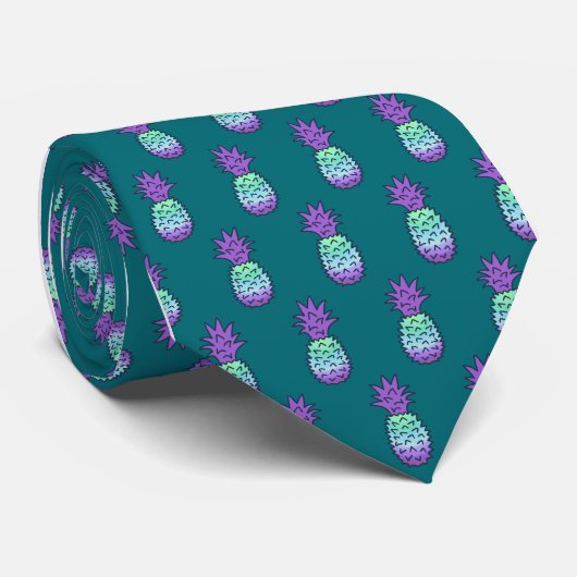 Cravate Pina Colata Ananas Turquoise monoface (Roulé)