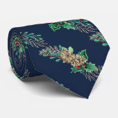Cravate Pine de Noël de la Marine Cônes Holly Foliage rayé (Roulé)