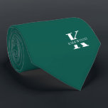 Cravate Pine Green Elegant Monogram   nom | One-Sided<br><div class="desc">Sur elegant one-sided necktie featuring a bold white monogram across a deep Pine Green background. On top of this monogram sits your first or last name spelled out in all capitals letters. Over 40 colors are available in both one-sided and two-sided versions. You can browse them by clicking the collection...</div>