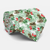 Cravate Pinecones, evergreens, baies rouges Noël (Roulé)