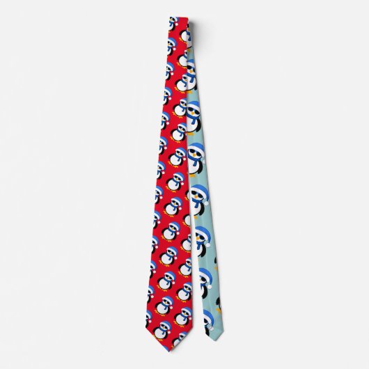 Cravate Pingouin cool mignon Noël hiver motif rouge  (Devant)