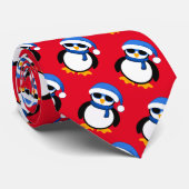 Cravate Pingouin cool mignon Noël hiver motif rouge  (Roulé)