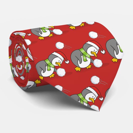 Cravate Pingouin de Noël avec boule de neige (Roulé)