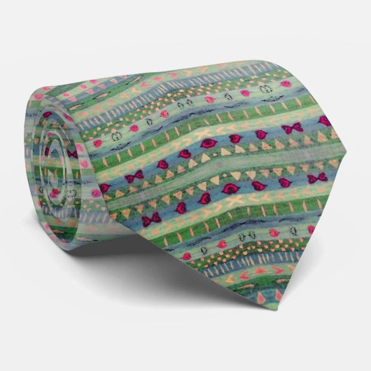 Cravate Pink and Green Pretty Hearts Motif (Roulé)