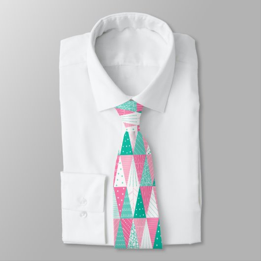 Cravate Pink and Teal Minimalist Christmas Trees (Attaché)