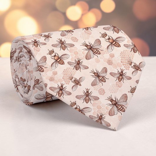 Cravate Pink Bee Pattern Custom Necktie