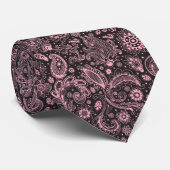Cravate Pink black batik boho style floral paisley pattern (Roulé)