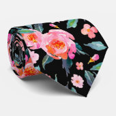 Cravate Pink Black Watercolor Rose Pattern Wedding (Roulé)