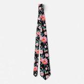 Cravate Pink Black Watercolor Rose Pattern Wedding (Dos)