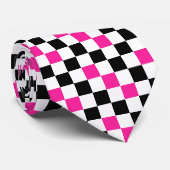Cravate Pink Black White Checkered Pattern Design  (Roulé)