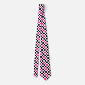 Cravate Pink Black White Checkered Pattern Design  (Dos)