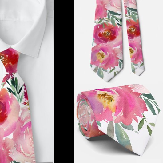 Cravate Pink Blush Light Pretty Roses Floral Neck Tie
