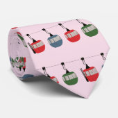 Cravate Pink Christmas Ski Lift Illustration Skier (Roulé)