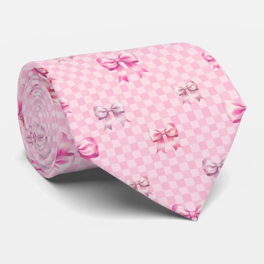 Cravate Pink Coquette Bow Checboard (Roulé)