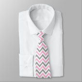 Cravate Pink Dk Gray White LG Chevron Gray Name Monogram (Attaché)