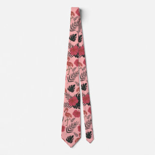 Cravate Pink flamingo seamless pattern flowers and leaves