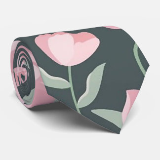 Cravate Pink flowers on dark green seamless