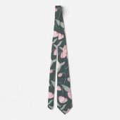 Cravate Pink flowers on dark green seamless (Dos)