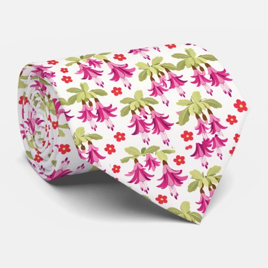 Cravate Pink Fuchsia Floral Pattern – Retro Botanical (Roulé)