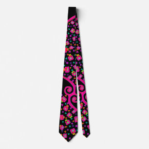 CRAVATE PINK FUCHSIA NOIR DÉCO ABSTRAIT