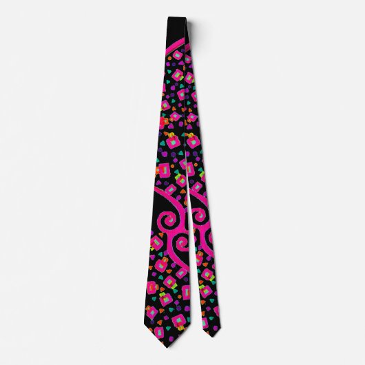 CRAVATE PINK FUCHSIA NOIR DÉCO ABSTRAIT (Devant)