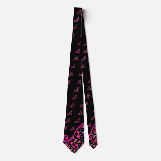 CRAVATE PINK FUCHSIA NOIR DÉCO ABSTRAIT (Devant)