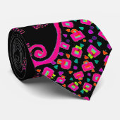CRAVATE PINK FUCHSIA NOIR DÉCO ABSTRAIT (Roulé)
