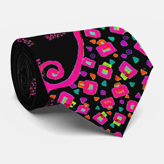 CRAVATE PINK FUCHSIA NOIR DÉCO ABSTRAIT (Roulé)