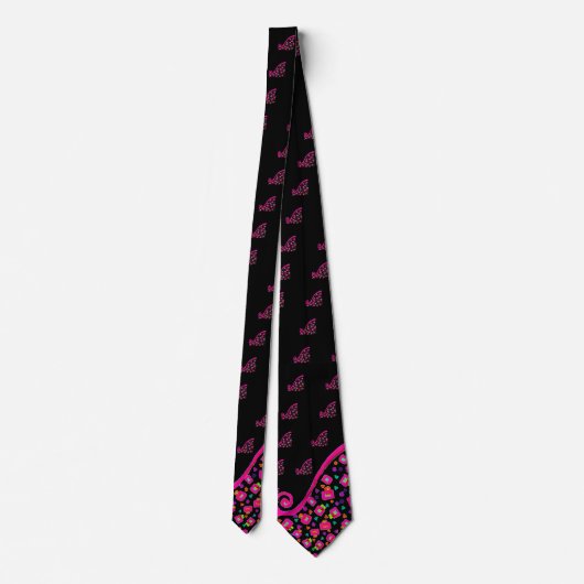 CRAVATE PINK FUCHSIA NOIR DÉCO ABSTRAIT (Dos)