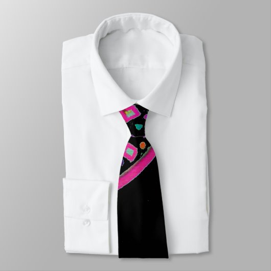 CRAVATE PINK FUCHSIA NOIR DÉCO ABSTRAIT (Attaché)
