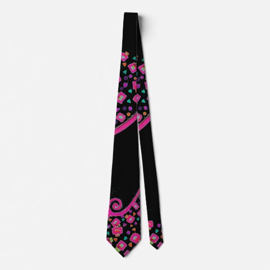 CRAVATE PINK FUCHSIA NOIR DÉCO ABSTRAIT (Devant)
