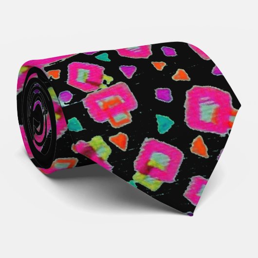 CRAVATE PINK FUCHSIA NOIR DÉCO ABSTRAIT (Roulé)