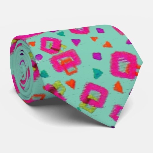 CRAVATE PINK FUCHSIA TURQUOISE BLEU ABSTRAIT DECO (Roulé)