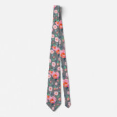 Cravate Pink Gray Watercolor Rose Pattern Wedding (Devant)