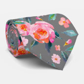Cravate Pink Gray Watercolor Rose Pattern Wedding (Roulé)