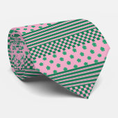 Cravate Pink Green Boho Check Floral Stripes Motif (Roulé)