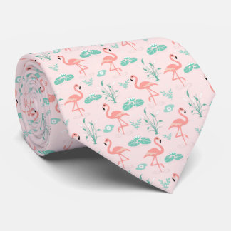 Cravate Pink Green Flamingo's Tropical Birds Wedding