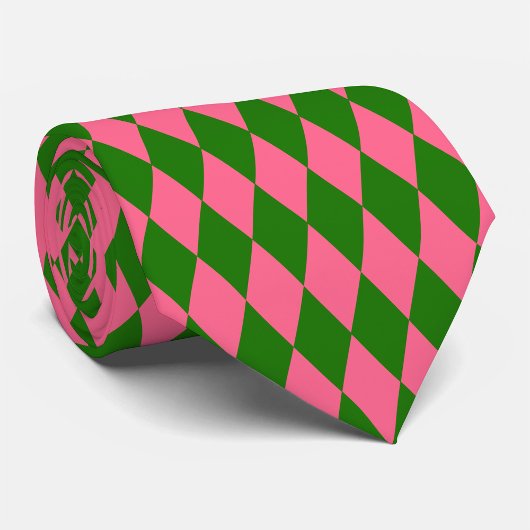 Cravate Pink Green Harlequin Checkered Design 