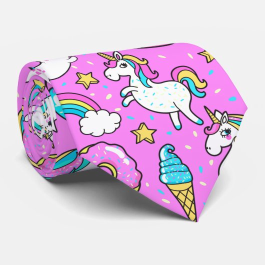 Cravate Pink Kitschy glittery drôle licorne et chaton (Roulé)